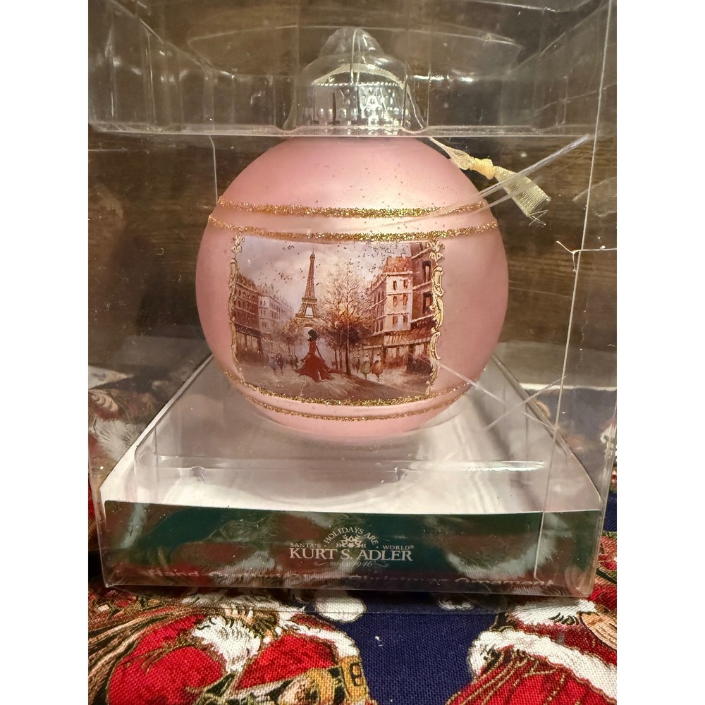 Kurt S Adler Paris Eiffel Tower Pink Frosted Glass Christmas Ornament D2838
